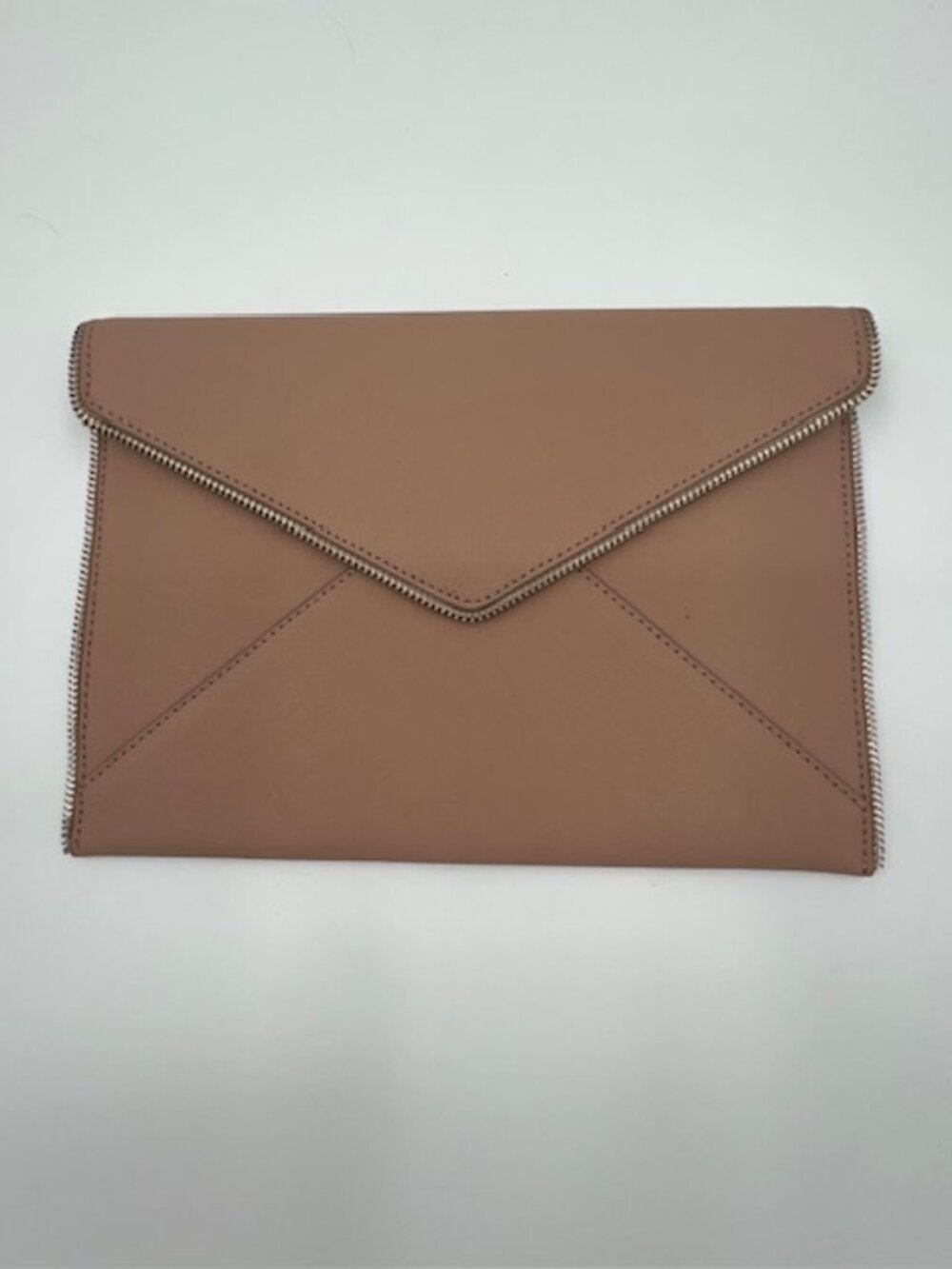 Rebecca Minkoff Leo Envelope Clutch Blush Pink Leather Zipper Trim Handbag EUC
